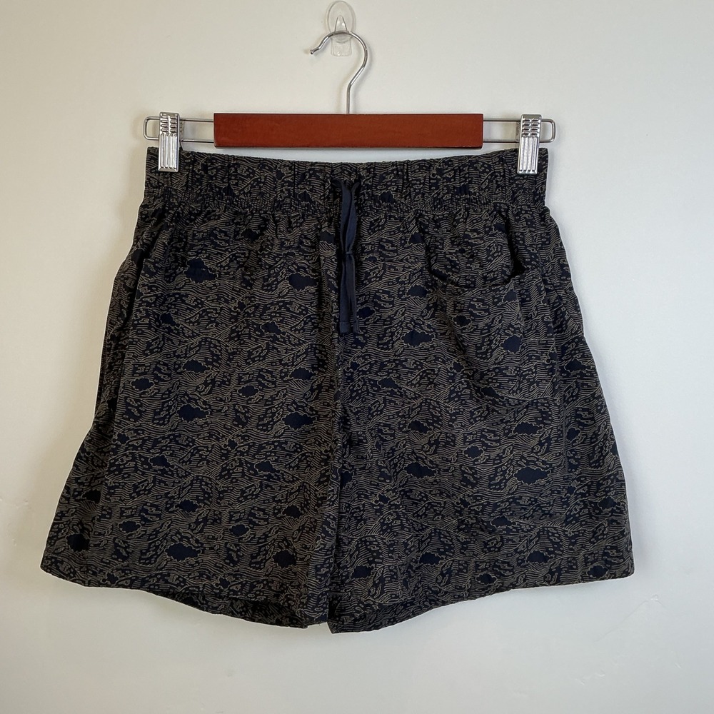 Mountain Hardwear Topographic Print Hiking Shorts Navy Blue Drawstring Medium M